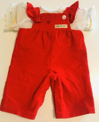 Cabbage Patch Coleco Canada Doll Clothes Red Corduroy Overalls & White Blouse