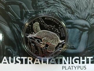 Niue 2018 1$ Australia At Night - Platypus 1 Oz Black Proof Silver Coin