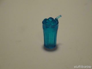 Barbie Doll House Kitchen Dining Room Dishes - Clear Blue Drink Glass W/ice&straw
