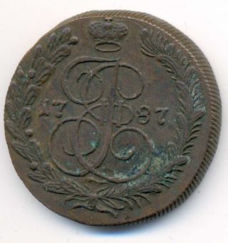Russia Russian Copper Coin 5 Kopeks 1787 Km Vf/xf