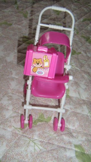 Barbie Size Baby Infant Doll Stroller Hot Pink & Toy Travel Case Play Accessory