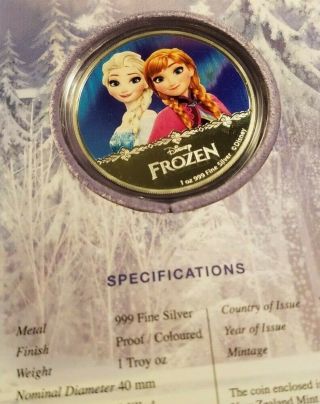 2016 Niue $2 Disney Frozen Elsa & Anna 1 Oz.  999 Silver Proof Colored Coin 193