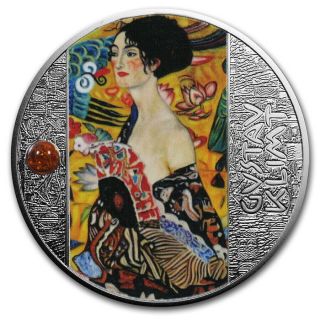 Lady With A Fan Gustav Klimt Golden Five Silver Coin 1$ Niue 2019