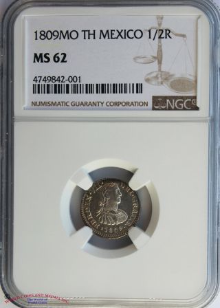 Mexico 1809 Mo Th Silver 1/2 Real.  Ngc Ms - 62.  Scarce In Unc.  Km - 73.