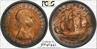 1960 Great Britain Half Penny Pcgs Ms65rb Color Toned Coin None Graded Higher