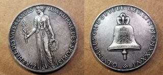 Germany Berlin Third Reich 1936 Summer Olympics.  900 Silver Medal Bayer Edge