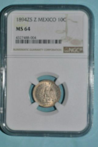 Mexico 10 Centavo 1894 Zsz Ngc Ms64