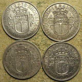 Southern Rhodesia: 1938 X 3 And 1941 King George Vi Silver Half Crowns