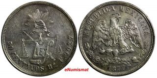 Mexico Silver 1877 Ho F 50 Centavos Hermosillo Scarce Km 407.  5 (14 290)