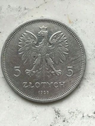 Silver Coin Poland 5 Zloty 1928 - Nike - Zlotych - Edge Reipublica Suprema Lex