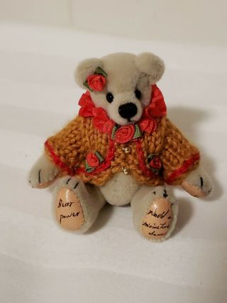 World Of Miniature Bears 2.  5 " Cashmere Bear Anissa Collectible Bear