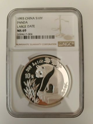 China 1993 1 Oz Silver Panda Coin Ngc Ms69 (ld)