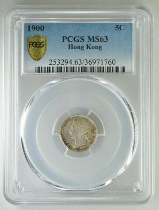 Victoria Hong Kong 5 Cents 1900 Pcgs Ms63 Silver
