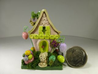 One Handmade Dollhouse Miniature Easter Fairy Garden House - OOAK by EOK 2