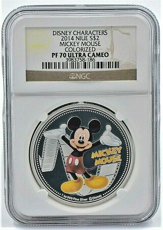 2014 Niue $2 Disney Characters Mickey Mouse Colorized Ngc Pf70 Ultra Cameo