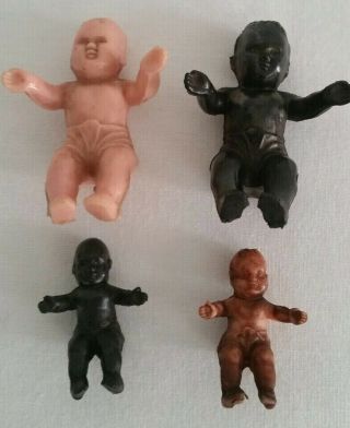 Vintage 4 Miniature Hard Rubber Baby Dolls,  1940 