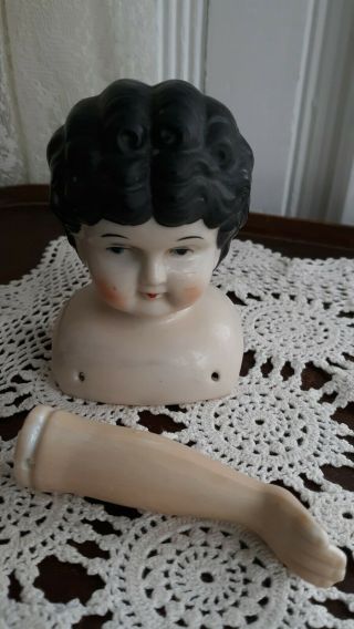 Porcelain Doll Head 5 And 1 Left Arm Vintage Made In Japan Victorian Style
