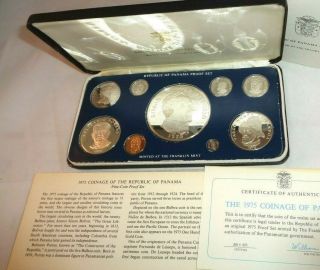 1975 Coinage Of The Republic Of Panama 9 Coin Proof Set Bu W/ Franklin Case