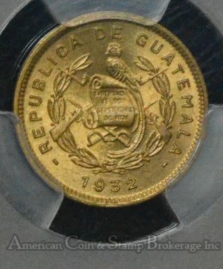 Guatemala 1/2 Centavo 1932 MS65 PCGS brass KM 248.  1 2nd Finest Pop 3/1 Ultra Gem 2