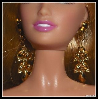 Jewelry Barbie Doll 50th Anniversary Model Muse Gold Dangle Earrings Accessory