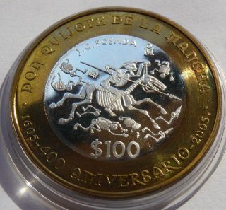 2005 Mo Mexico 100 Pesos Don Quixote Cu - Ag Proof - Like Coin Type 2 With Dots