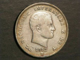 Italy - Kingdom Of Napoleon 1812b 5 Lire Silver Crown Vf
