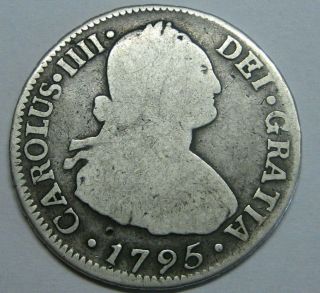 1795 Santiago 2 Real Chile Charles Iv Assayer Da Colonial Silver Spanish Coin
