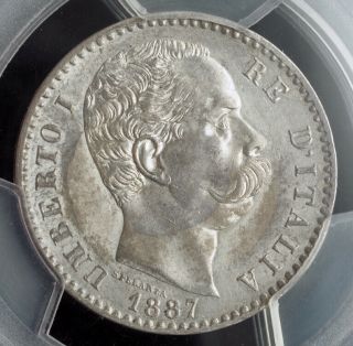 1887,  Kingdom Of Italy,  Umberto I.  Silver 2 Lire Coin.  Rome Pcgs Au - 58