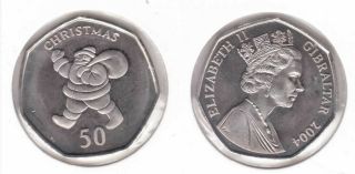 Gibraltar - 50 Pence Unc Coin 2004 Year Christmas Km 1066 Santa