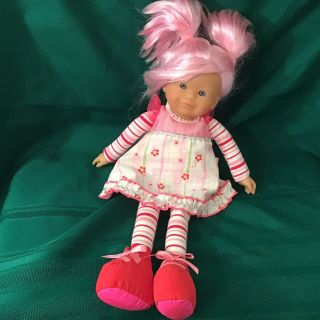 Corolle Vinyl/cloth 16 " Doll Rag Poupee With Pink Hair,  Blue Eyes 2008 15”