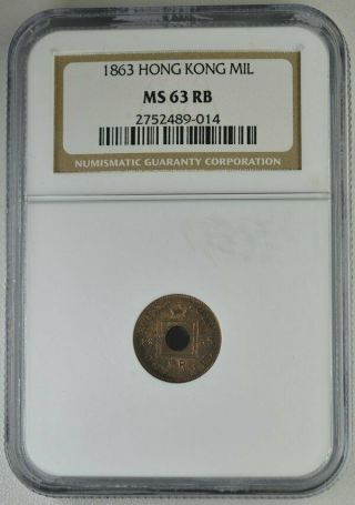 Victoria Hong Kong 1 Mil 1863 Red & Brown Ngc Ms63rb Bronze