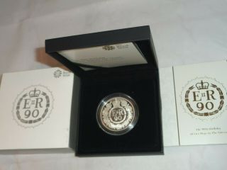 2016 British 5 Pound Sterling Silver Proof Coin Queen ' s 90th Birthday Box & 3