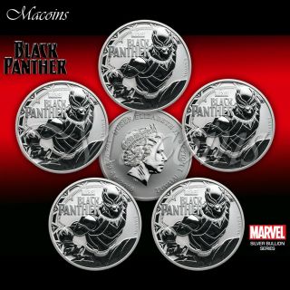 5 X 1 Oz Black Panther Marvel Series 2018 Tuvalu 5 X 1 Oz 9999 Silver Bu Coin