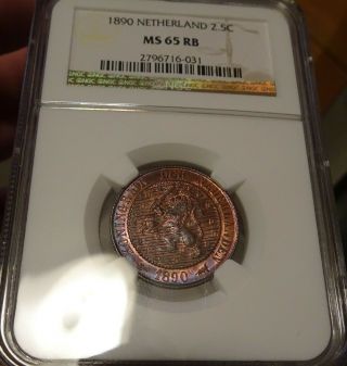 Netherlands 2 ½ Cents 1890 Ngc Ms 65 Rb Registry