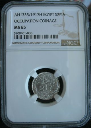 1917 - H Ah1335 Egypt Silver 2 Piastres Ngc Ms - 65 Occupation Coinage