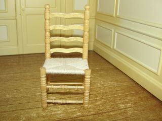 Dollhouse Miniature Oak Color Ladder Back Chair W Rope Seat