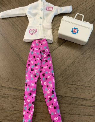Barbie Doll Pet Doctor Vet Veterinarian Outfit White Coat Paw Print Pants Outfit