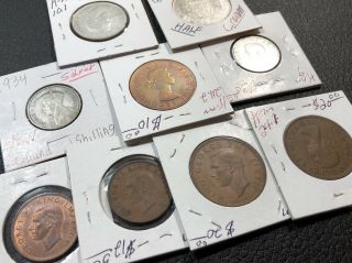 71 Zealand Coins - 1/2 & Big Pennies 1c - 10c 3p 6p Shilling,  Florin & 1/2 Crown