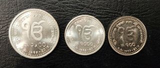 Nepal Coin 550 Year Of Guru Nanak Dev Ji,  Rs.  2500,  1000 & 100 Coin Set,  Unc.
