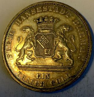 1871 - Ein (1) Thaler Gold - Germany - Bremem - 61,  000 Mintage - 98.  6 Silver