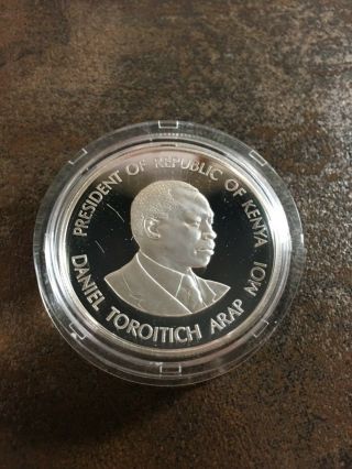 1988 President Of Republic Of Kenya 500 Shillings Daniel Toroitich.  925 Silver