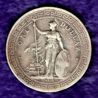 1902 B Great Britain Hong Kong China Straits Trade Dollar Silver Xf Scarce Norsv