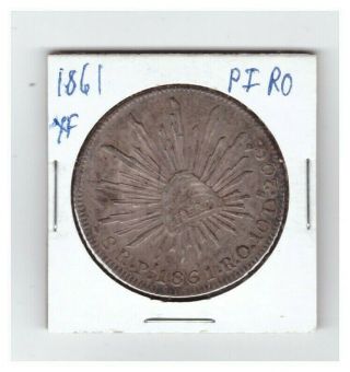 1861 Mexico Pi - Ro Silver 8 Reales Cap & Rays (xf) Coin