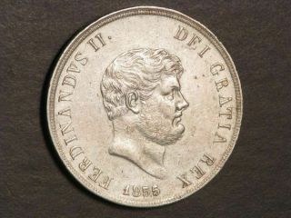 Italy - Naples & Sicily 1855/54 120 Grana Silver Crown Xf - Scarce Overdate