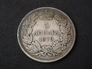 Serbia,  Kingdom,  5 Dinara,  1879,  Silver