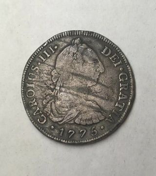 1775 Mi Peru Lima Silver 8 Reales Pillar Dollar Carlous Iii Colonial Milled