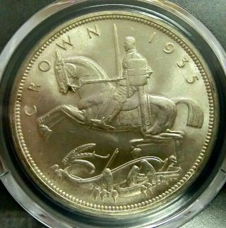Pcgs Ms63 Secure - Great Britain 1935 George V Silver One Crown Bu Scarce