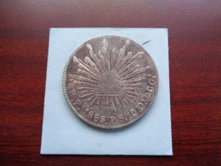 1868/7 Pi P.  S.  San Luis Potosi Mexico 8 Reales Silver Coin Overdate