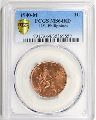 1940 M Pcgs Ms64 Red Us Philippines One Centavo Pl Reverse Uncirculated Ms64rd
