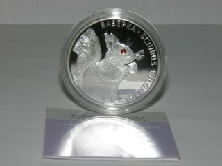 Belarus 2009 Squirrel Silver Proof Coin With Swarovski Crystals